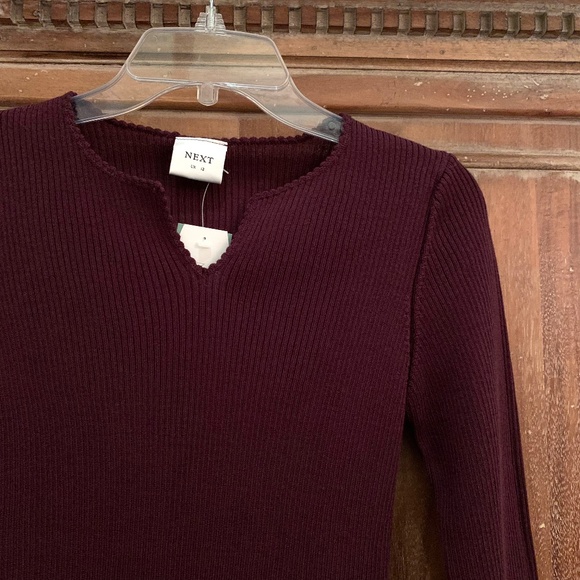NEXT UK V-Neck Ribbed Merino Wool Blend 3/4 Sleeve Plum Top Size Small - Picture 5 of 14